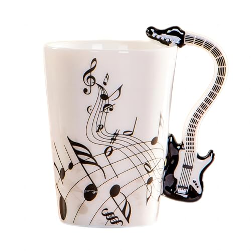 MBSM Taza de música creativa de 8.5 onzas, estilo violín, taza de cerámica, café, té, leche, tazas de café con asa, tazas de café, regalos novedosos (guitarra eléctrica negra)