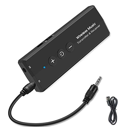 EasyULT Transmisor Receptor Bluetooth 5.0, Inalámbrico Adaptador Portátil Bluetooth 3-en-1 con 3.5mm Audio Cable, para PC/TV/Auriculares/Altavoces/Estéreo/Radio -Negro