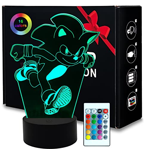 AIRUEEK Sonic Juguete Lampara 3d Luz Nocturna Infantil-16 Variafración Del Hogar Regalos De Creativo Anime Sonic Figura Lamp Para Niños Hombre
