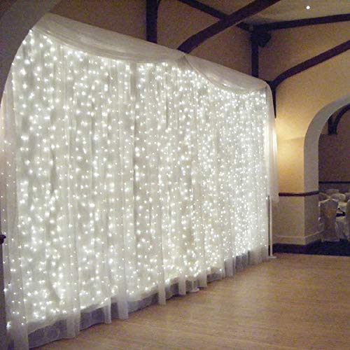 OMGAI Luz de cortina LED con 8 modos para navidad, año nuevo, fiesta, boda y decoración del hogar 3m x 3m Blanco