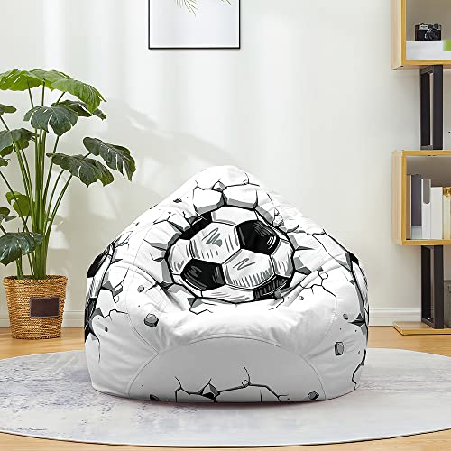 Fansu Puff, 3D Fútbol Imprime Puff con Asa, Salon Bean Bag para Adultos y Niños, Puf Sin Relleno, Puff Infantiles para Uso Interior y Exterior (100x120cm,Smashing Wall Fútbol)