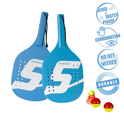 Speedminton Light Raquetas de Madera Beach Paddle Juego para 2 Personas - Incluye 2 Pelotas y 1 Gallito Original de Diversión