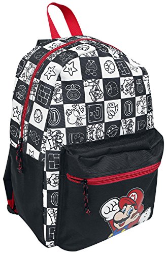 Bioworld NINTENDO Super Mario Bros. Jumping with All-over Tiled Characters Backpack Mochila tipo casual, 42 cm, 15 liters, Negro (Black)