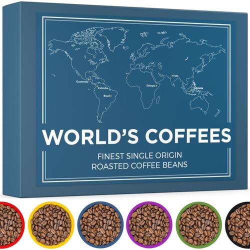 Caja de 6 Cafés En Grano de Especialidad - WORLD'S COFFEES | 420g (6 x 70g) | Cafés En Grano Gourmet de origen único | Idea de Regalo para él y ella