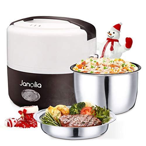 Janolia - Caja de comida eléctrica, regalo de Navidad, actualización de la versión, almuerzo caja calefactora, calentador de comida portátil, olla de vapor con recipiente desmontable de acero