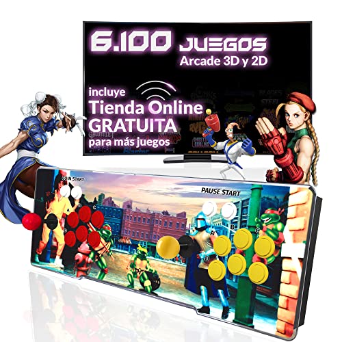 Pandora box 3D, (6.100 Juegos incluidos) Retro Consola Maquina recreativa Arcade Video, Ultimo modelo 2022, Versiones Originales Juegos retro, incluye juegos 2D y 3D, Mame, Neogeo, 2 joysticks