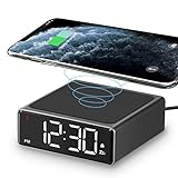 LIORQUE Reloj Despertador con Cargador Inalámbrico Qi 5W Admite hasta 7.5W/10W Apto para iPhone 8/11/X/XS/12 Plus y Smartphone Android con Qi Inalámbrica Carga - Negro