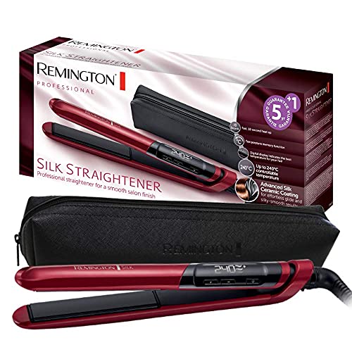 Remington Plancha de Pelo Silk - Cerámica, Digital, Placas Flotantes Extralargas, Resultados Profesionales, Rojo - S9600