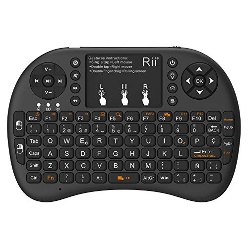 (Actualizado, Retroiluminado) Rii i8+ Multimedia Mini teclado inalÃ¡mbrico 2.4Ghz con touchpad integrado, retroiluminaciÃ³n Led y baterÃ­a recargable de Litio-IO