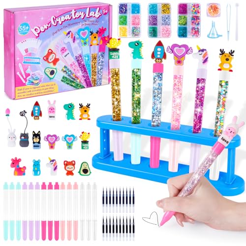 Kazzley Kit de Creación de Bolígrafos con 55+ PCS, Cree 15 Bolígrafos Personalizados, Manualidades Niños 5 6 7 8 9 10 años, Juego Creativo Infantil, Regalo Juguetes para Niños y Niñas
