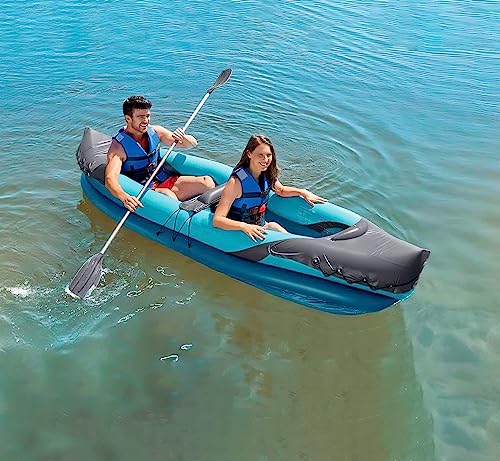 Kayak Hinchable para 2 Personas Expedition - Azul - Kayak Inflable Doble, con Pala de Aluminium, Kayak Resistente 325X76X48 cm.