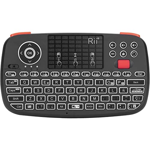Rii i4 Mini Bluetooth Teclado inalámbrico retroiluminado, 2 en 1 (Bluetooth & Wireless 2.4 GHz), QWERTY español, para iOS, Android,Windows