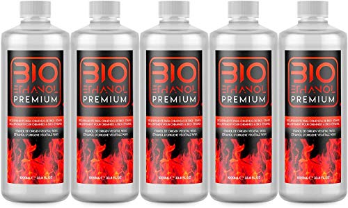 5 x 1 Litro Bioetanol Premium Transparente para chimeneas