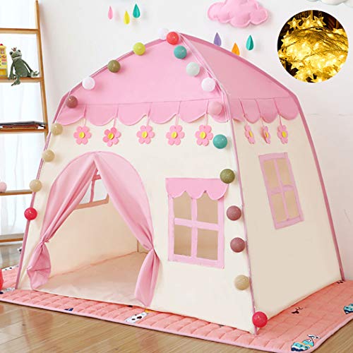 GEIwenle Tienda de Princesa,Carpa para niños 12 meses o más con Luces de Estrellas,Tienda de campaña para niños,Ideal para Jugar en Interiores y Exteriores, Navidad & Cumpleaños Regalos(Rosa)