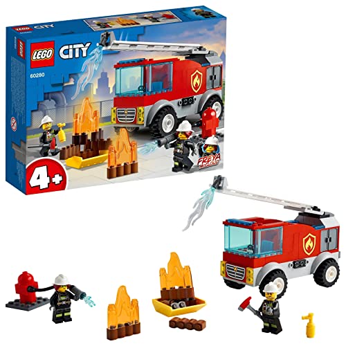 LEGO 60280 City Bomberos, Camión de Bomberos Juguete con Escalera y Mini Figura de Bombero, Idea de Regalo para Niños y Niñas 4 Años
