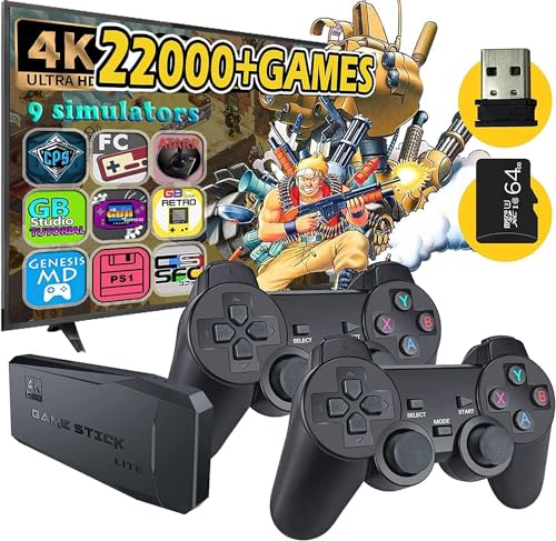 Consola de Juegos Retro, Consola de Videojuegos de Salida HDMI 4K, más de 22000 Juegos clásicos, con 2 Controladores ergonómicos, Consola de Juegos Plug and Play, Regalo Ideal para niños, Adultos