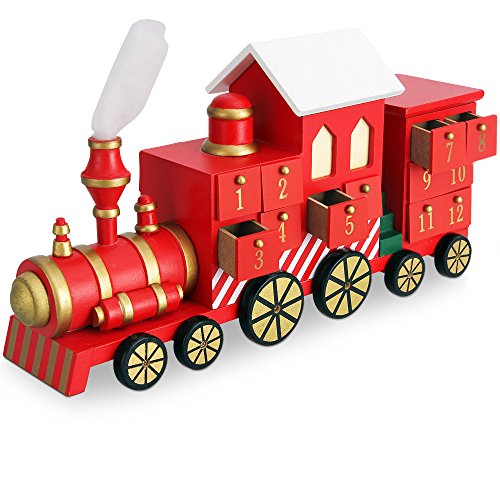 Deuba Calendario de Adviento de Madera Locomotora con 24 cajoncitos para Rellenar decoraciÃ³n Navidad