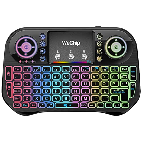 WeChip Mini teclado inalÃ¡mbrico 4 en 1 con panel tÃ¡ctil, ratÃ³n, 2,4 GHz, mando a distancia para TV [retroiluminaciÃ³n de 7 colores] teclado con panel tÃ¡ctil para Android TV Box, HTPC, Xbox, PC, PAD