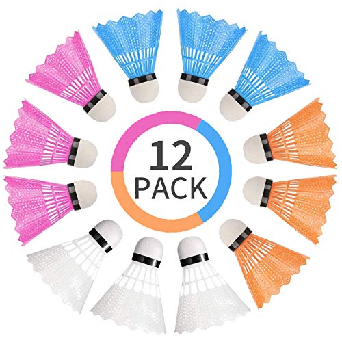 WELLXUNK® Volantes de Bádminton, bádminton led, bádminton de plástico 12 Pack, bádminton Pluma, Volante Pluma Badminton, con Gran Estabilidad y Durabilidad (Vistoso)